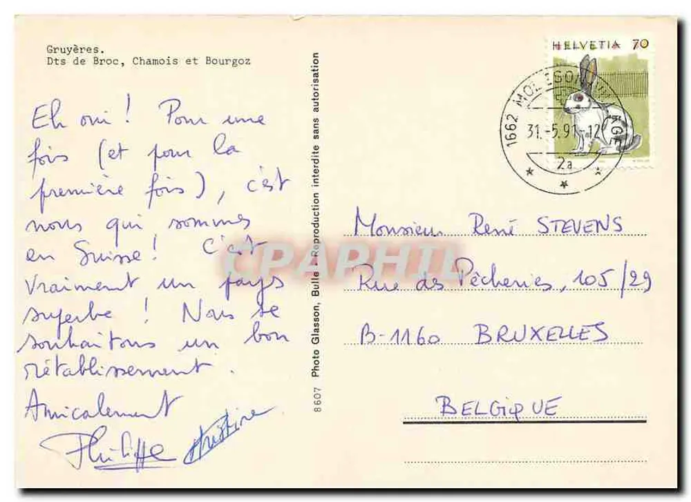 Trem de montanha — Gruyères, Dts de Broc, Chamois et Bourgoz — Photo Glasson, n°8607 - Verso