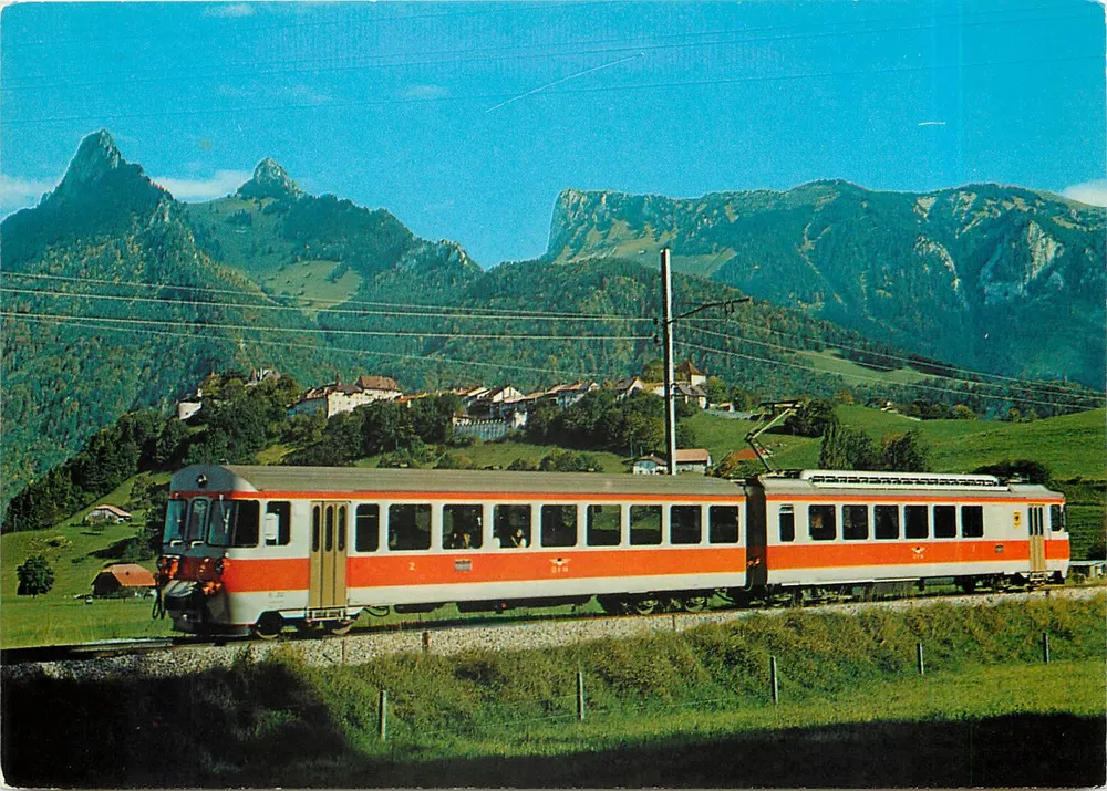 Trem de montanha — Gruyères, Broc, Chamois e Bourgoz — Photo Glasson, n°8607 - Frente