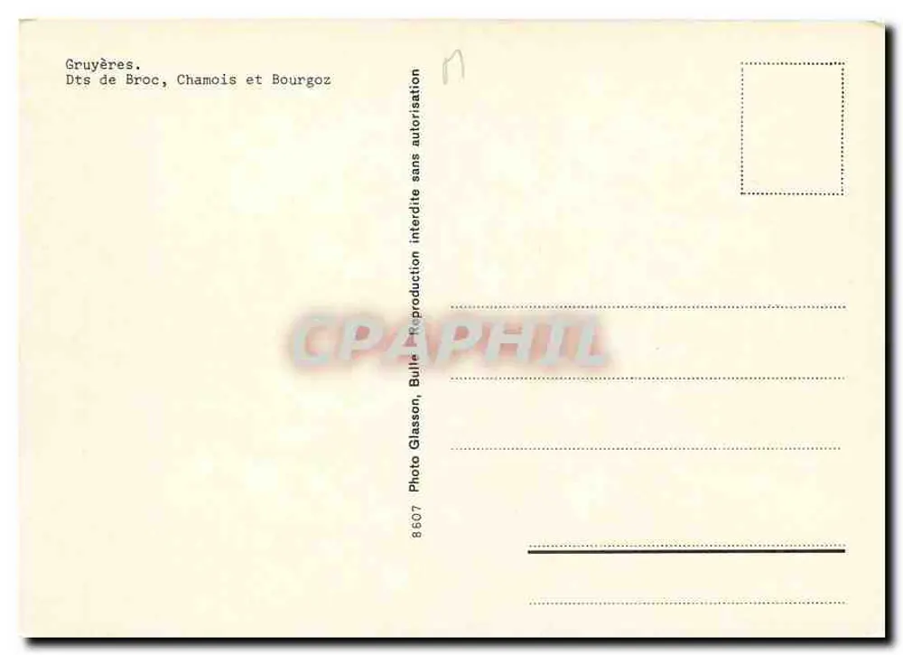 Trem de montanha — Gruyères, Broc, Chamois e Bourgoz — Photo Glasson, n°8607 - Verso