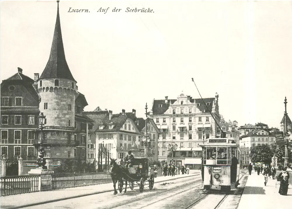 Lucerna. Auf der Seebrücke. — Vista da ponte sobre o lago — editor BVA, série 1-22 - Frente
