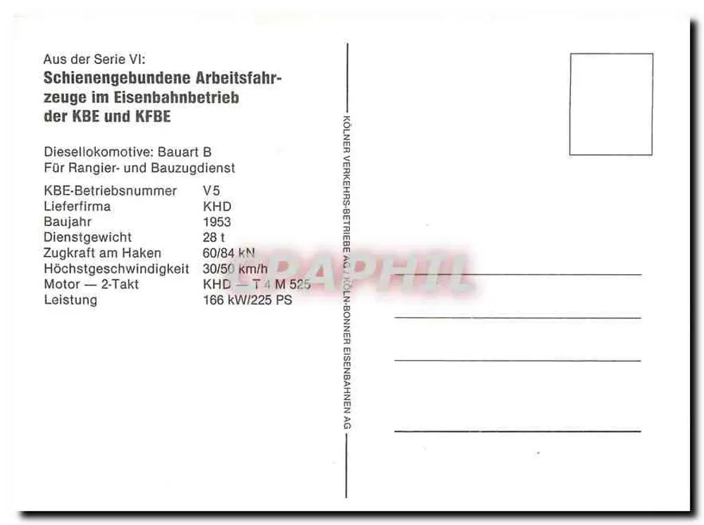 Locomotiva diesel KBE V5 — Kölner Verkehrsbetriebe AG — série VI - Verso