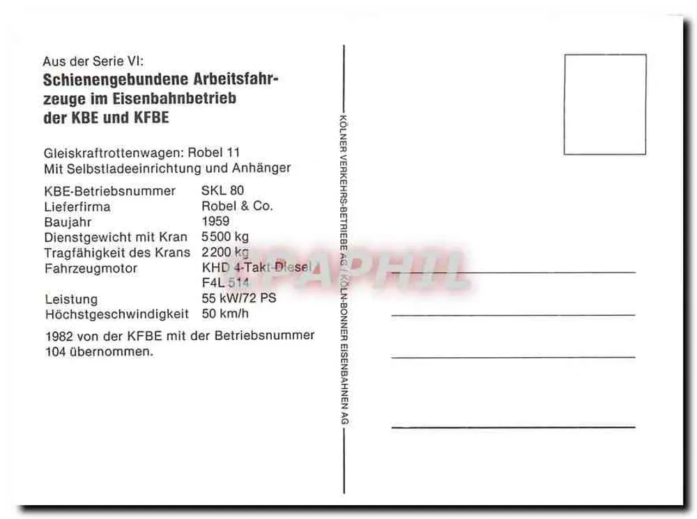 KBE SKL 80 — रेलवे मैनिपुलेशन डिवाइस — Kölner Verkehrsbetriebe AG - पीछे
