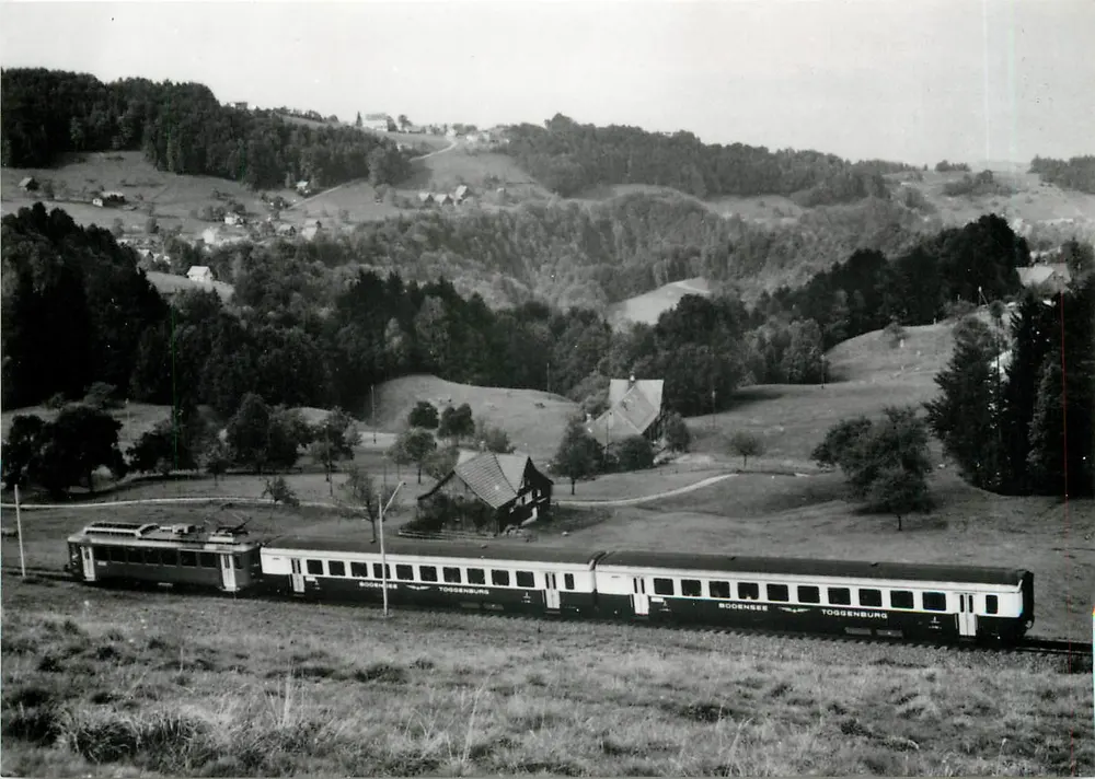 Rorschach – Heiden Bergbahn — Ausflugsfahrt mit 2 BT-Personenwagen im September 1972 — Verlag: Erren Minikus, 9202 Gossau - Recto