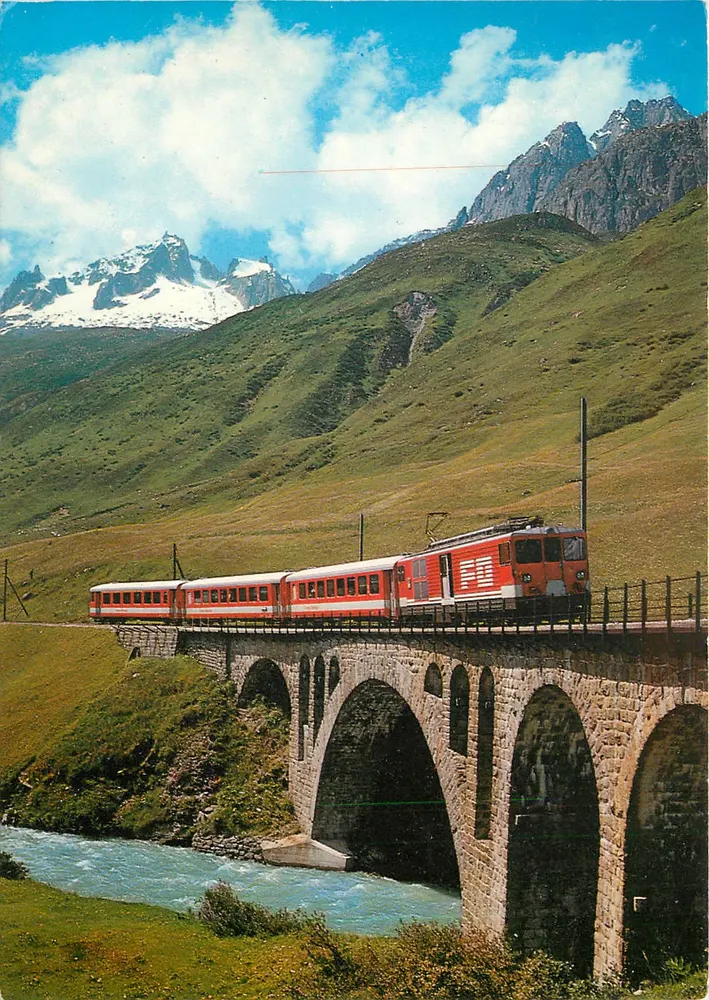 Train sur le viaduc de l'Urserental — Pendelzug Furka-Oberalp Bahn — Rud. Suter AG, Zurich, n° 1967 - Recto