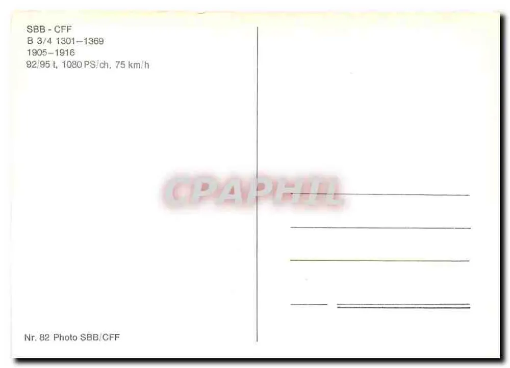Locomotiva a vapor SBB-CFF — B 3/4 1301-1369 — SBB/CFF - Verso