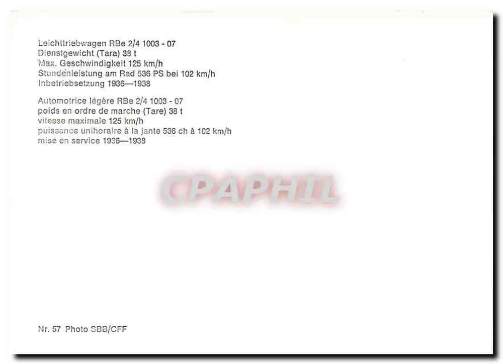 Automotriz leve SBB-CFF RB 2/4 1003-07 — SBB-CFF — Foto n°57 - Verso