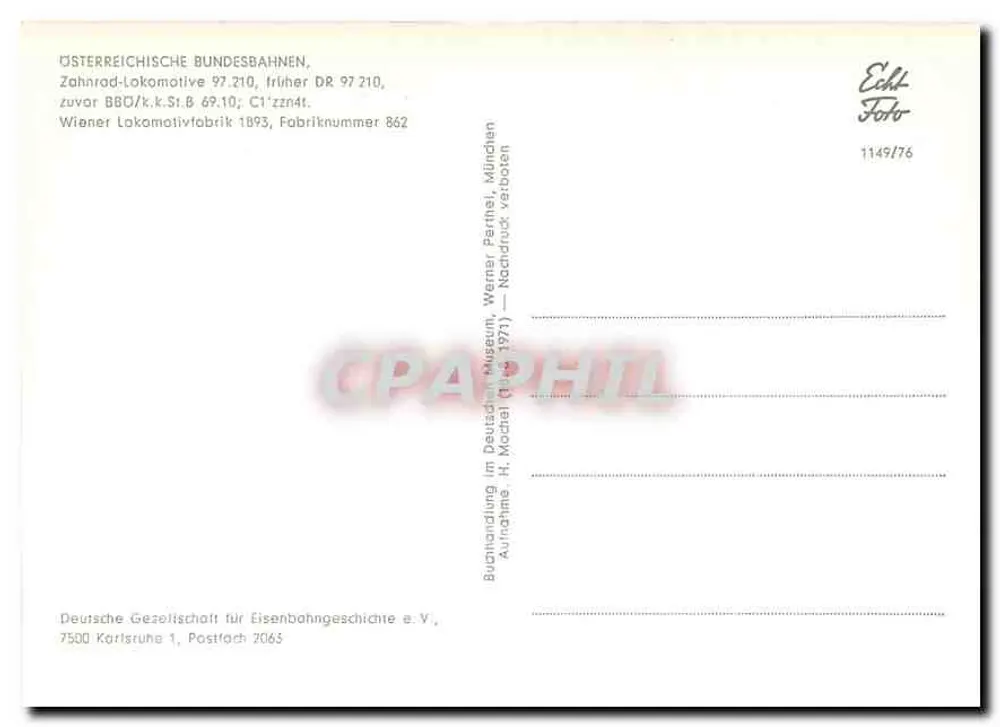 Schienenkranzlokomotive 97.210 — Österreichische Bundesbahnen — Verlag Deutsche Gesellschaft für Eisenbahngeschichte e.V. - Rückseite