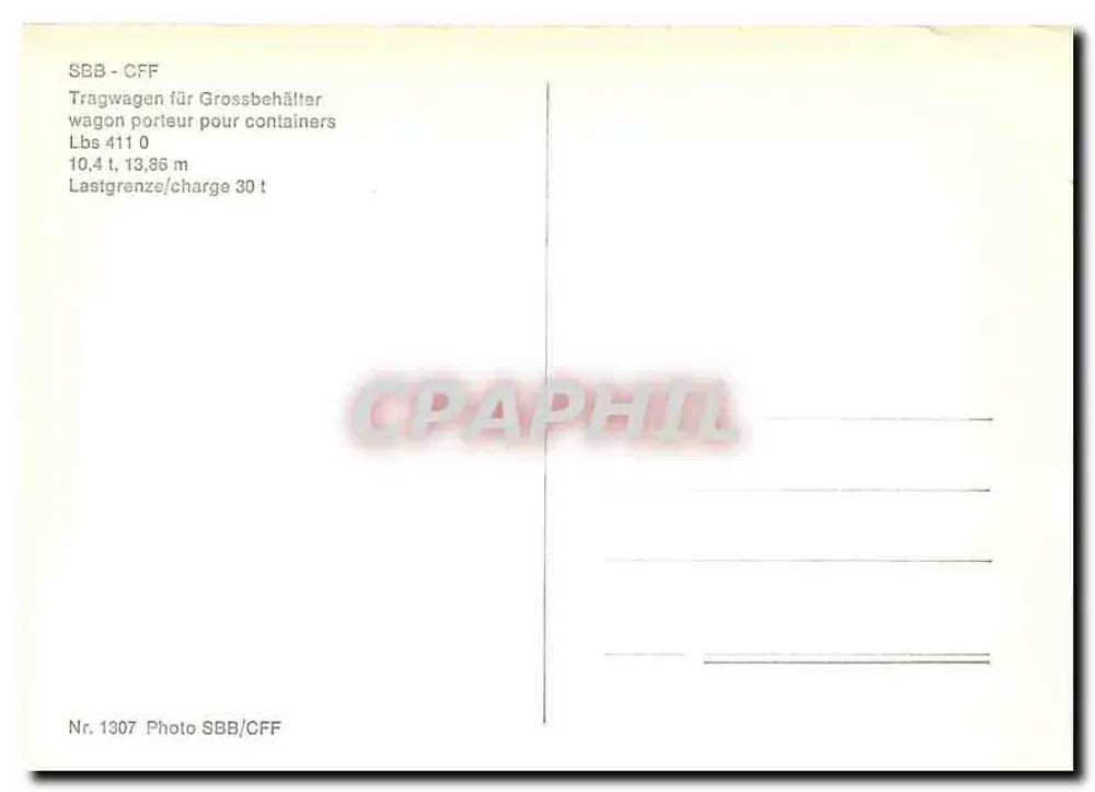 Vagão porta-contêineres SBB-CFF — Série 411 0 — Foto SBB/CFF n°1307 - Verso