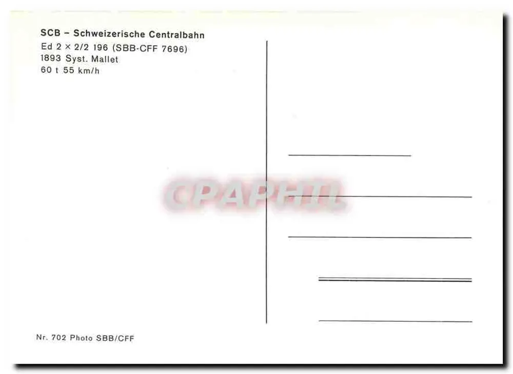 भाप लोकोमोटिव SCB 196 — सिस्टम मैलेट — SBB/CFF - पीछे