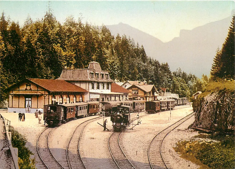 Brünig-Hasliberg — estação de trem de montanha — Ed. Photoglob, Zürich, n° 100 - Frente