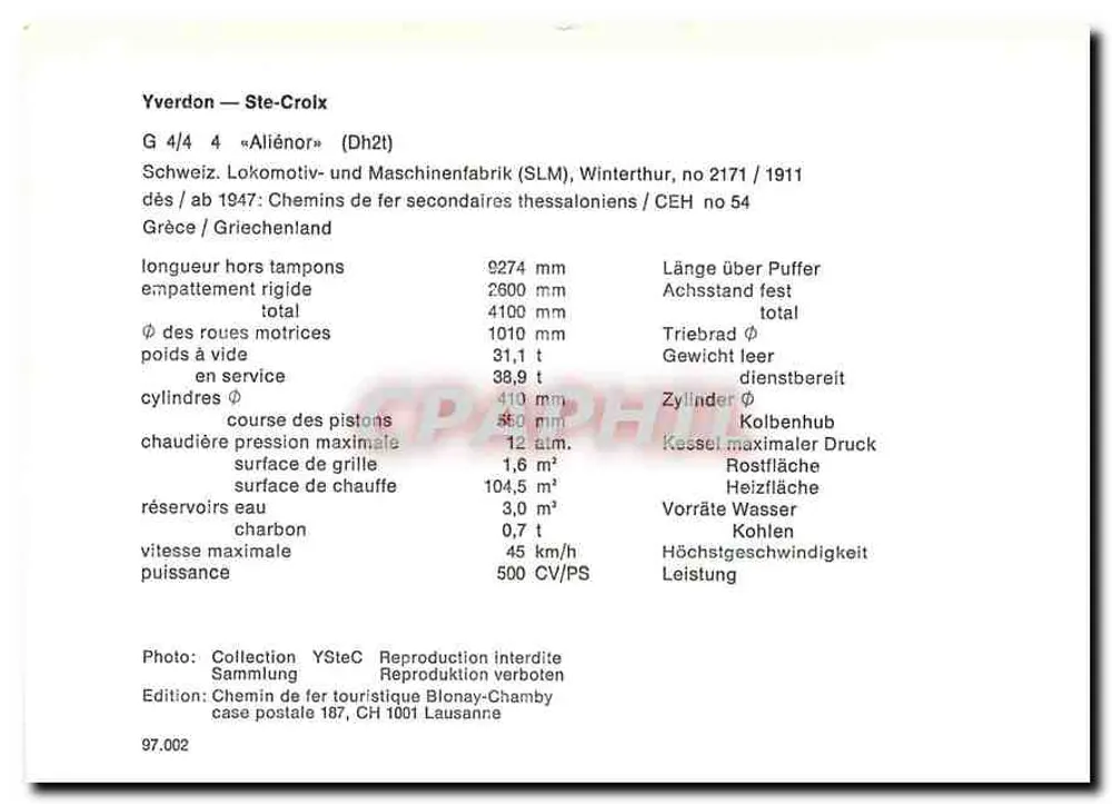 इवर्डॉन — सेंट-क्रॉइक्स — G 4/4 « अलियेनोर » (Dh2t) — थेस्सालोनिकी द्वितीयक रेलवे - पीछे