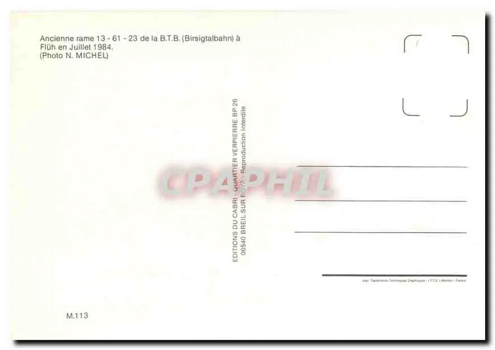 Flüh-Markstein — Ehemalige Wagennummer 13-61-23 der B.T.B. — Editions du Cabri - Quartier Verpierre - Rückseite