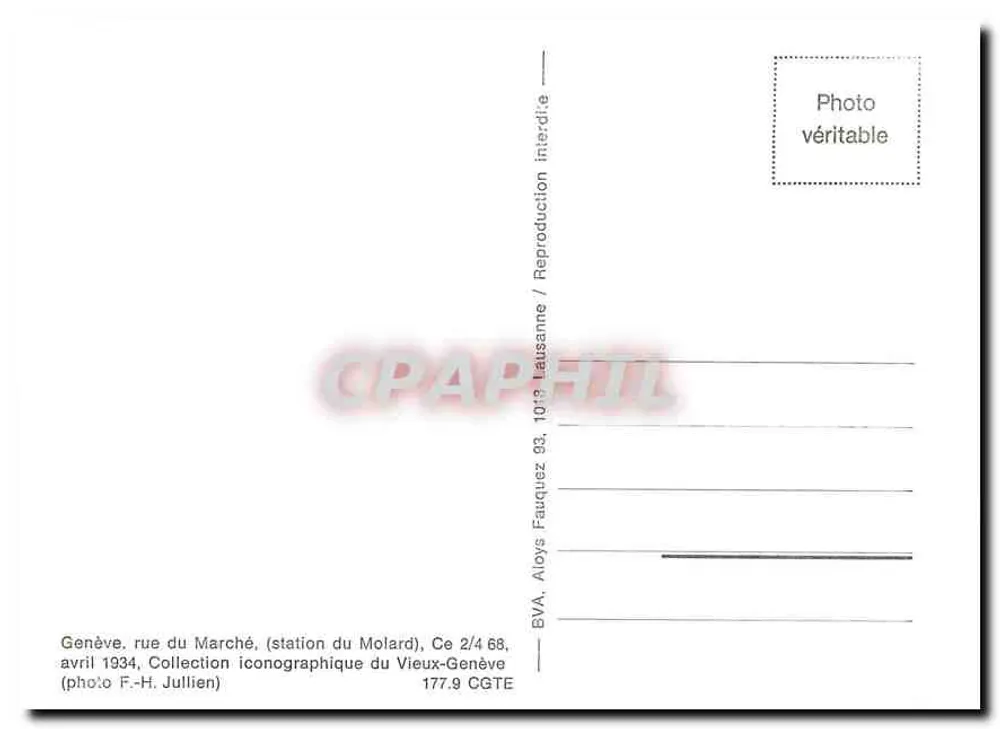 Genf, rue du Marché — Molard-Station — Verlag BVA, n° 177.9 CGTE - Rückseite
