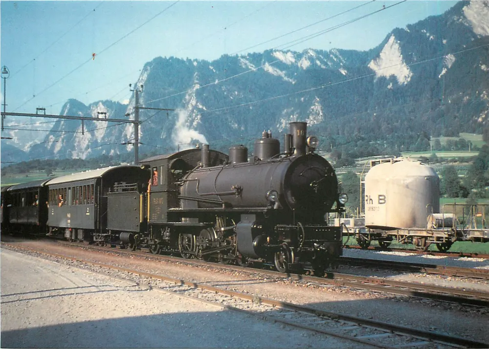 Dampfzug RhB — G 4/5, 107, führend zu einem Spezialzug nach Untervaz — Foto P. Sutter - Vorderseite