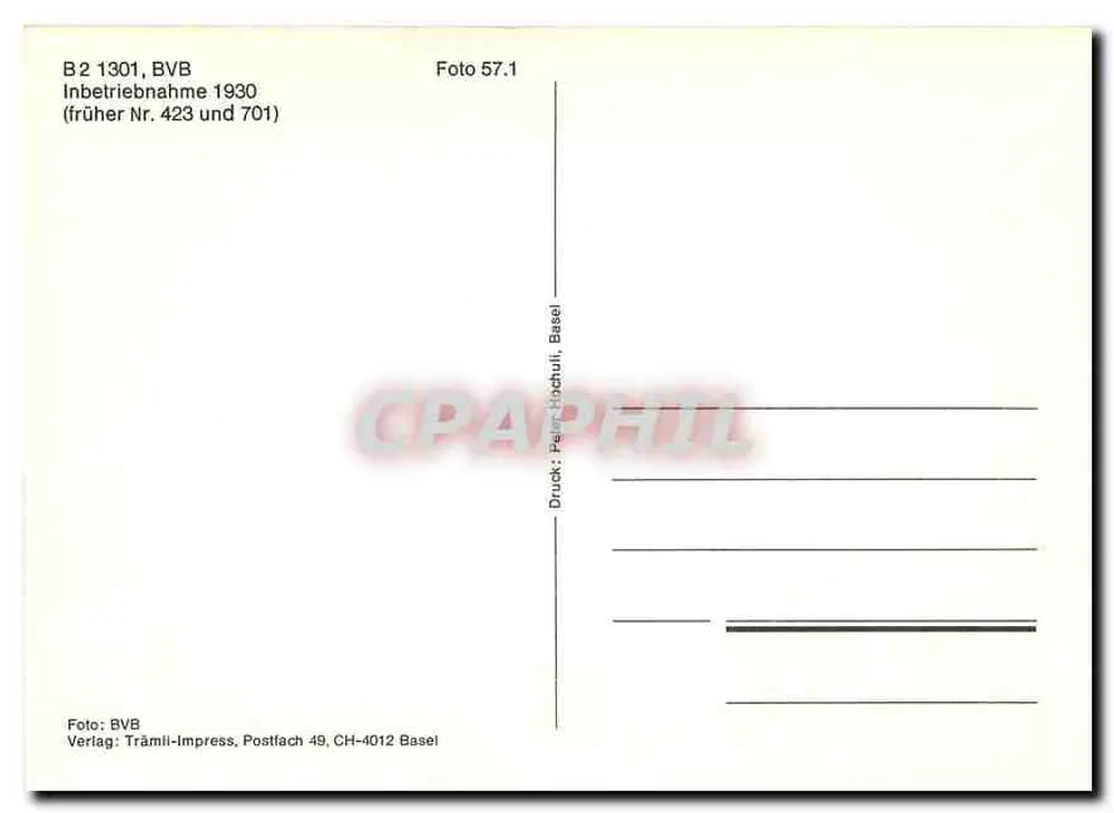 Tramway de Reinach-Aesch — tramway n°1301 — Tramli-Press, Basel - Verso