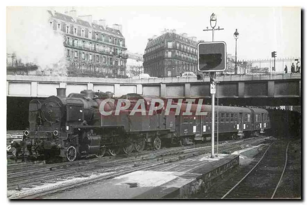 Saint-Lazare — Locomotive Mikado 141 TD en reversibilité d'une rame de voitures Talbot pour Mantes — Pacific Vapeur Club de Sotteville - Recto