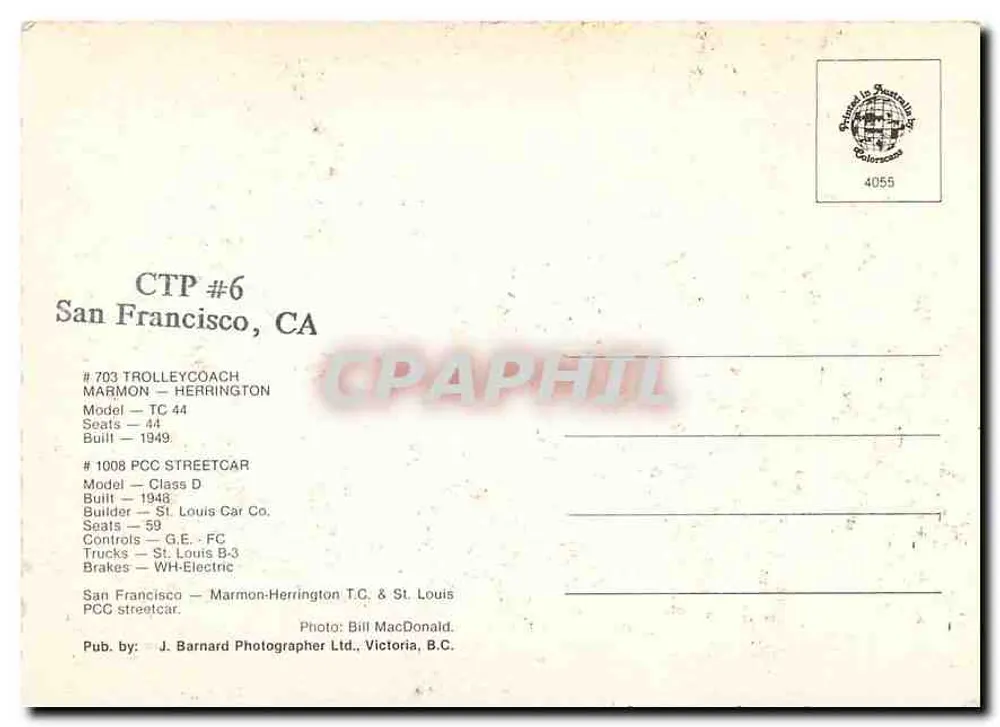 San Francisco — Trams en ville — J. Barnard Photographer Ltd., Victoria, B.C. - Verso