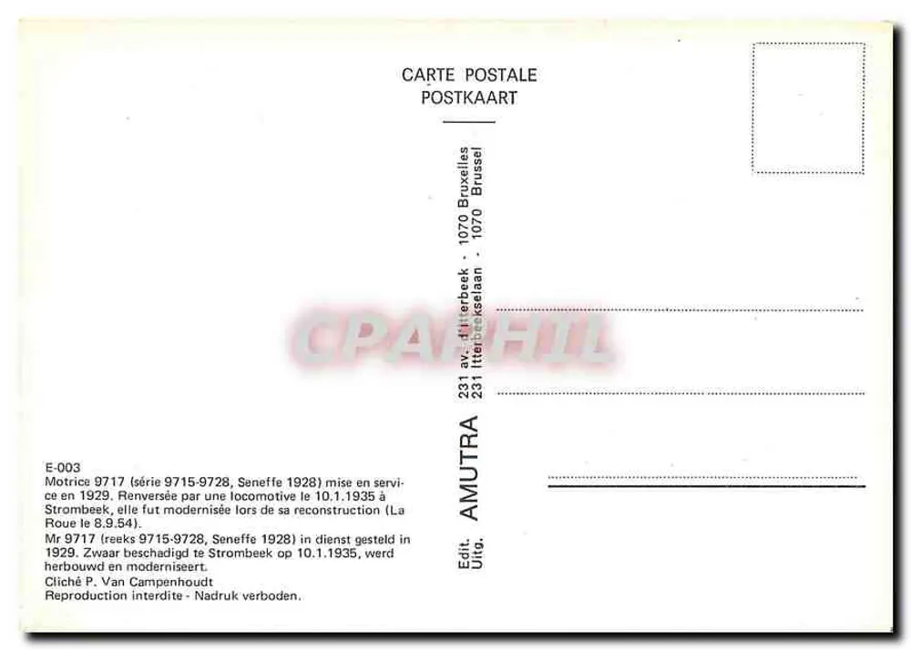 Tramway à Bruxelles — Motrice 9717 (série 9715-9728) — Éditeur Amutra - Verso