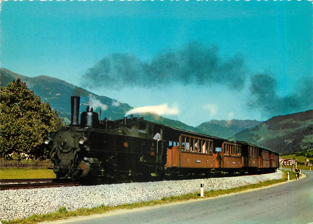 Train à vapeur à Mayrhofen — Zillertalbahn, Tyrol — éditeur KTV - Recto