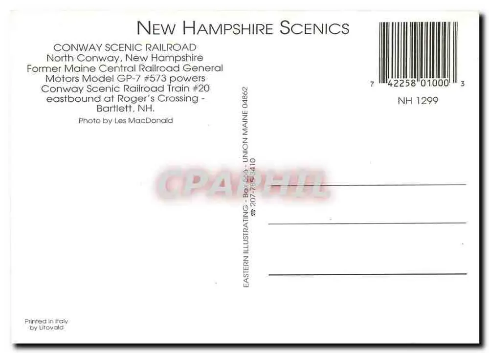Conway Scenic Railroad — North Conway, New Hampshire — Eastern Illustrating - Verso