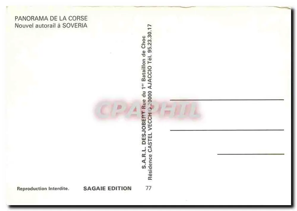 Novo autorail em SOVERIA — Panorama da Corse — SAGAIE ÉDITION - Verso