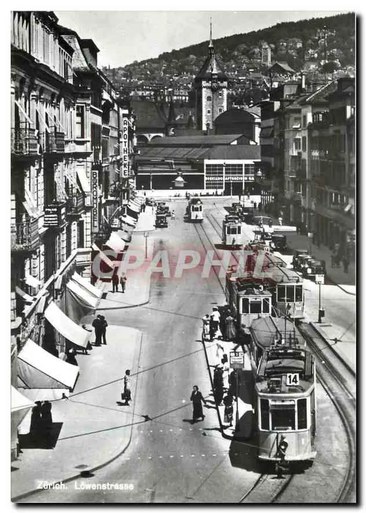 Zürich, Löwenstrasse — Ansicht der Straße mit Straßenbahnen und Gebäuden — Verlag: Verein Tram-Museum Zürich, Nr. 38 - Vorderseite