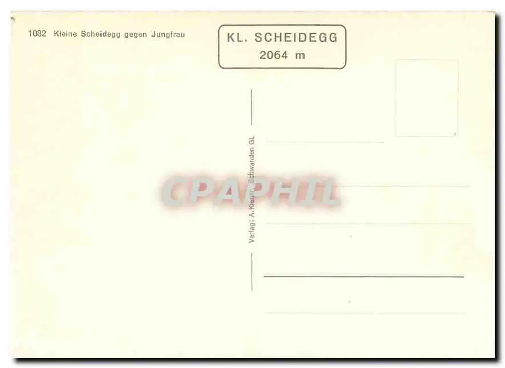 Kleine Scheidegg contra Jungfrau — vista nevada com teleférico — Verlag A. Kleider, Schwanden GL, n° 1082 - Verso