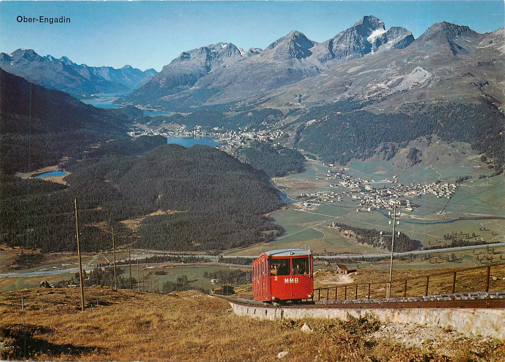 Ober-Engadin — vue panoramique avec train MMB — éditeur A. Nierat Schwanden GL - Recto