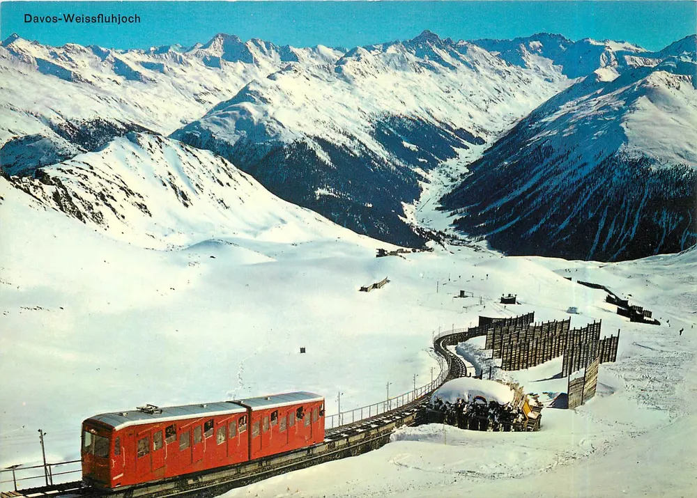 Davos-Weissfluhjoch — vista do teleférico nevado vermelho — editor A. Kiefer, Schwanden GL - Frente