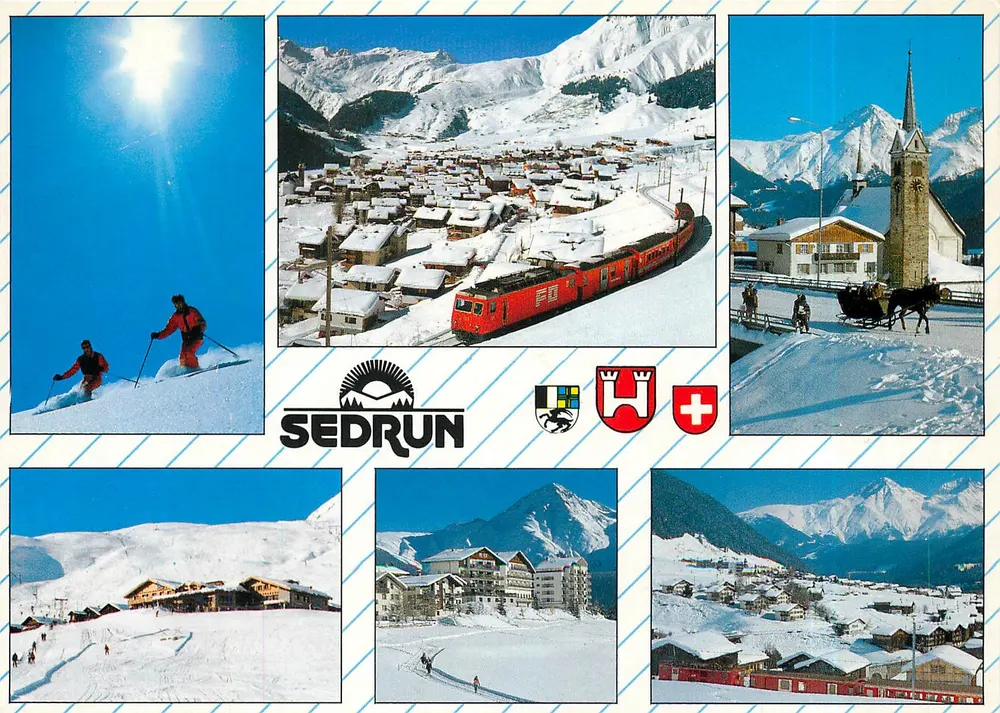 Sedrun — vista panorâmica e atividades invernais — Photohaus Gagli, n°6/66 - Frente
