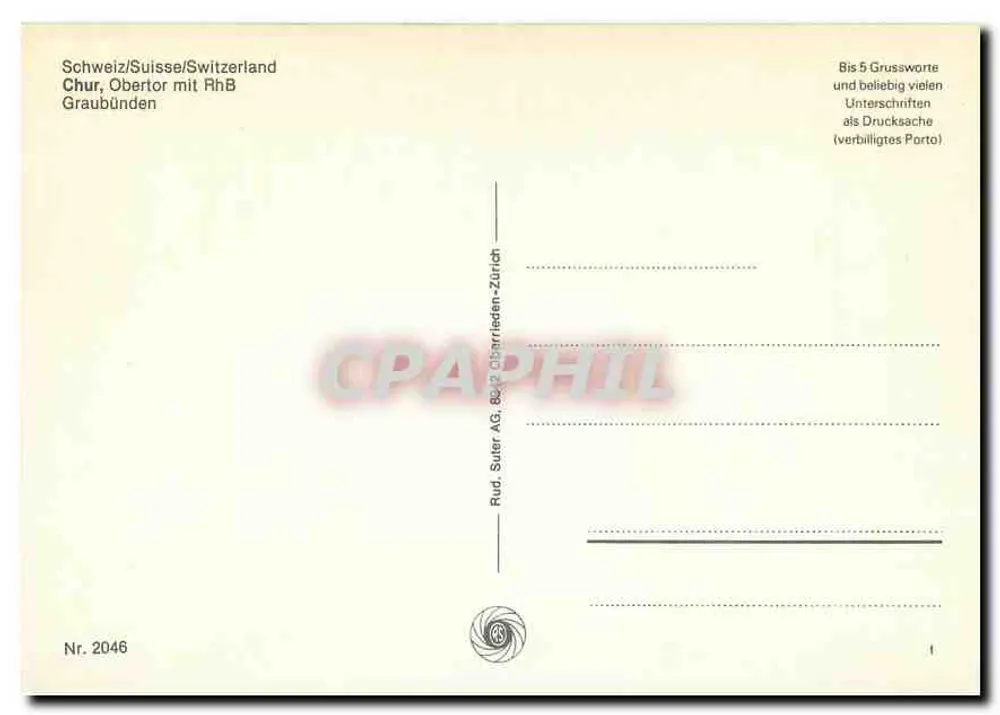 Chur, Obertor com RhB — Rud. Suter AG, Zurique — n° 2046 - Verso