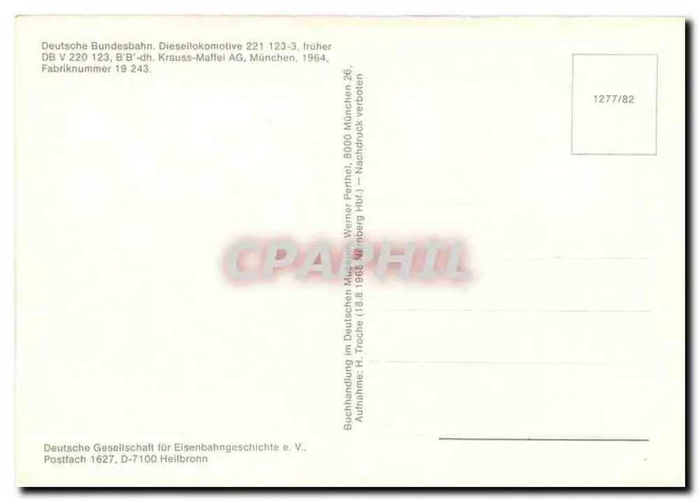 Locomotive diesel DB V 220 123-3 — Iruher — Deutsche Bundesbahn, Krauss-Maffei AG, München, 1964 - Verso
