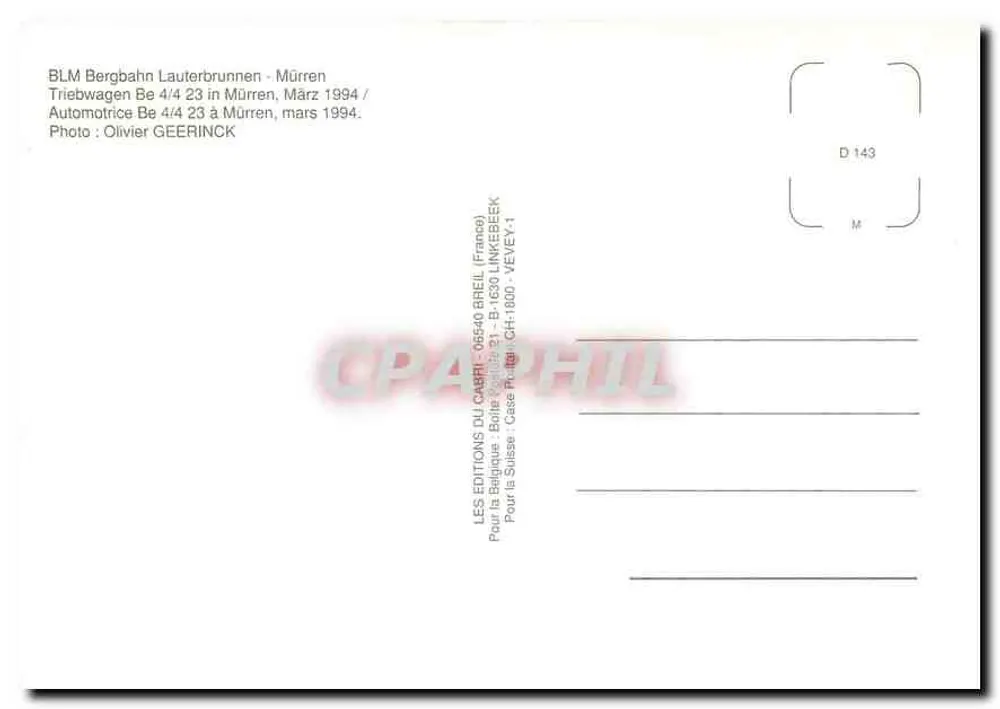 Trem de cremalheira na montanha — Automotriz Be 4/4 23 em Müren — Éditions du Cabri, Brel (França) - Verso