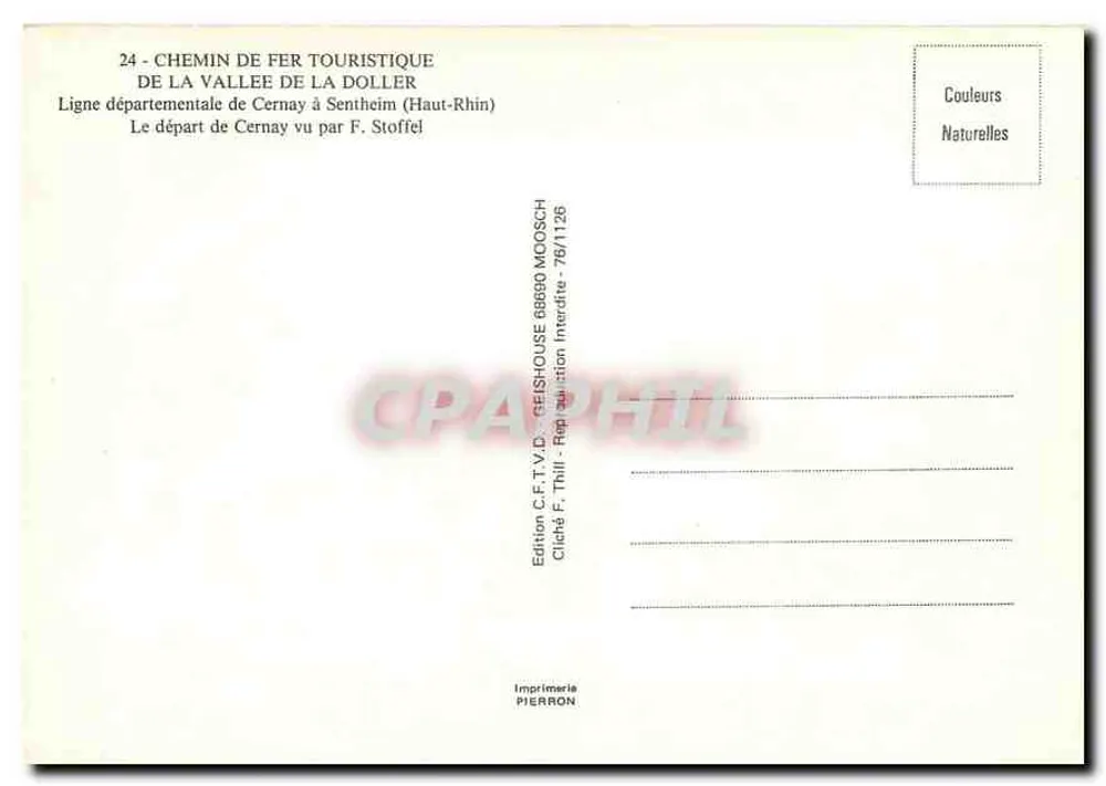 Tren turístico — Línea departamental de Cernay a Senthem (Alto Rin) — Edición C.F.T.V.D. - 78/1125 - Reverso