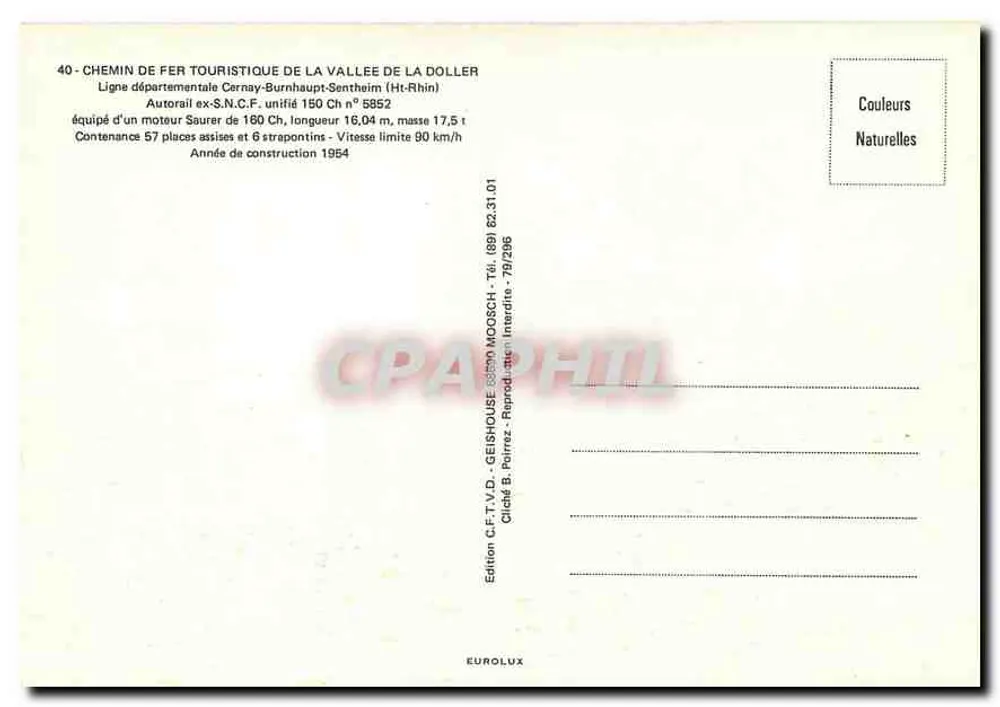Autorail Saurer — Linha turística da Vale da Doller — Edição C.F.T.V.D. Geishouse - Verso