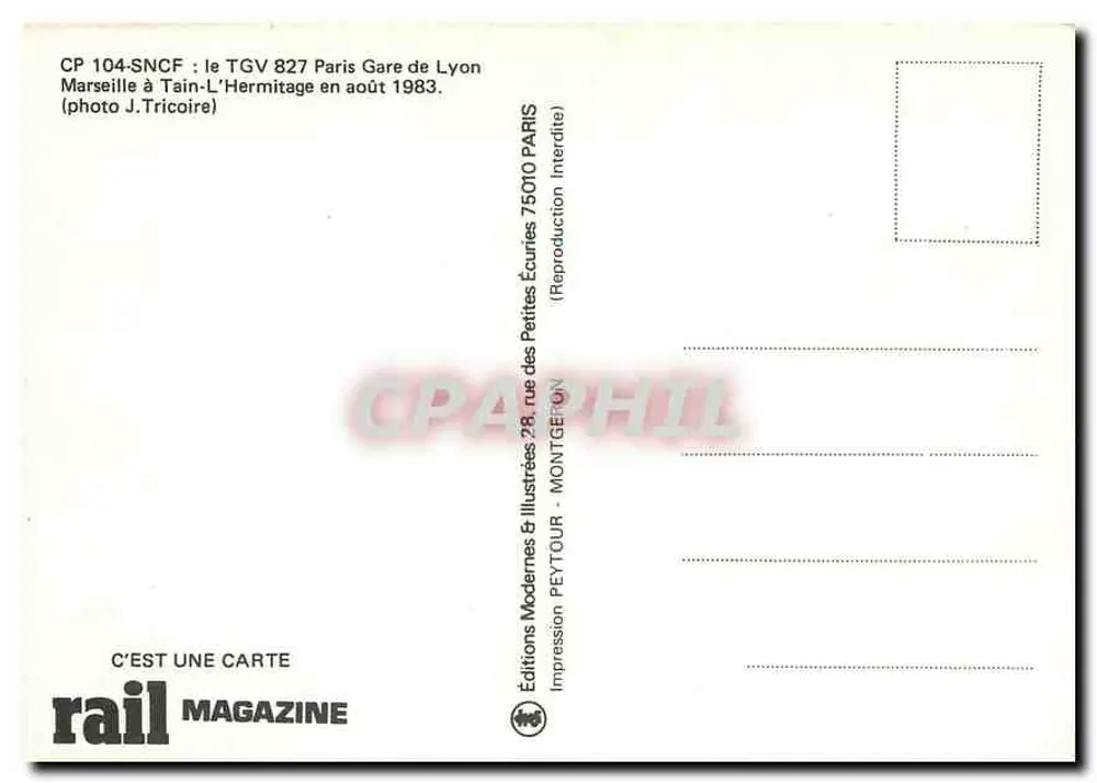 TGV 827 — Paris Gare de Lyon nach Tain-l'Hermitage — Éditions Rail Magazine - Rückseite
