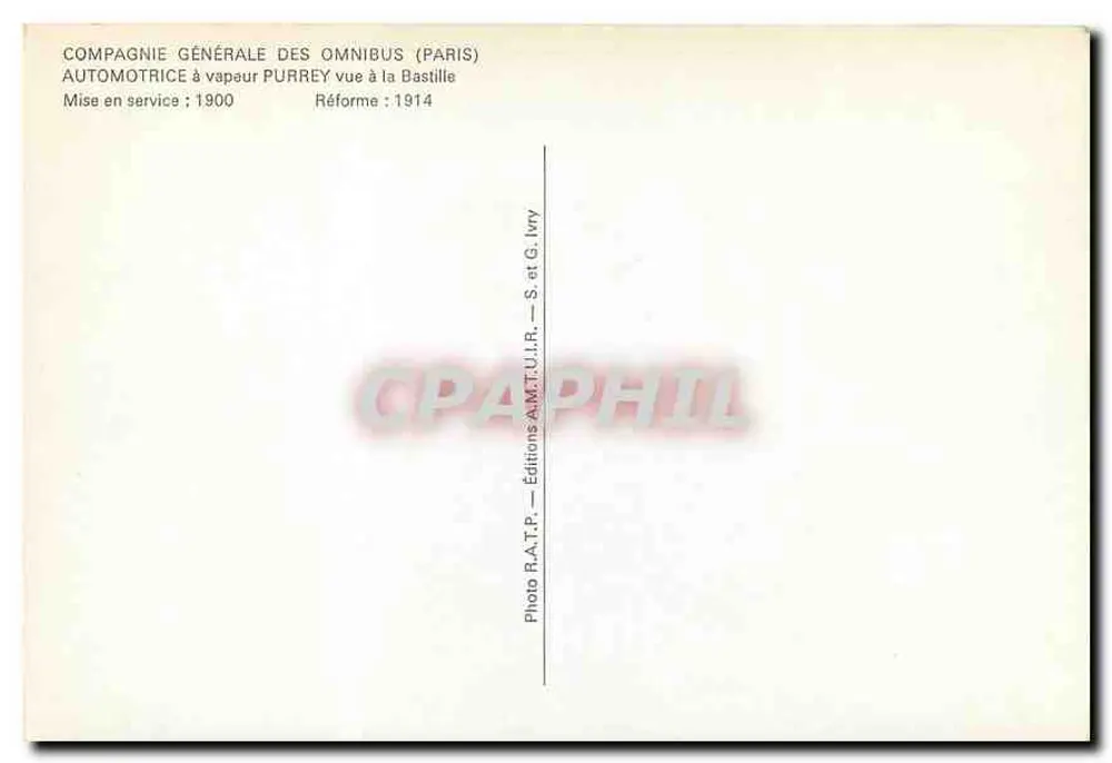 Bastille - Porte Rapp — Automotrice à vapeur Purrey — Compagnie Générale des Omnibus (Paris) - Verso