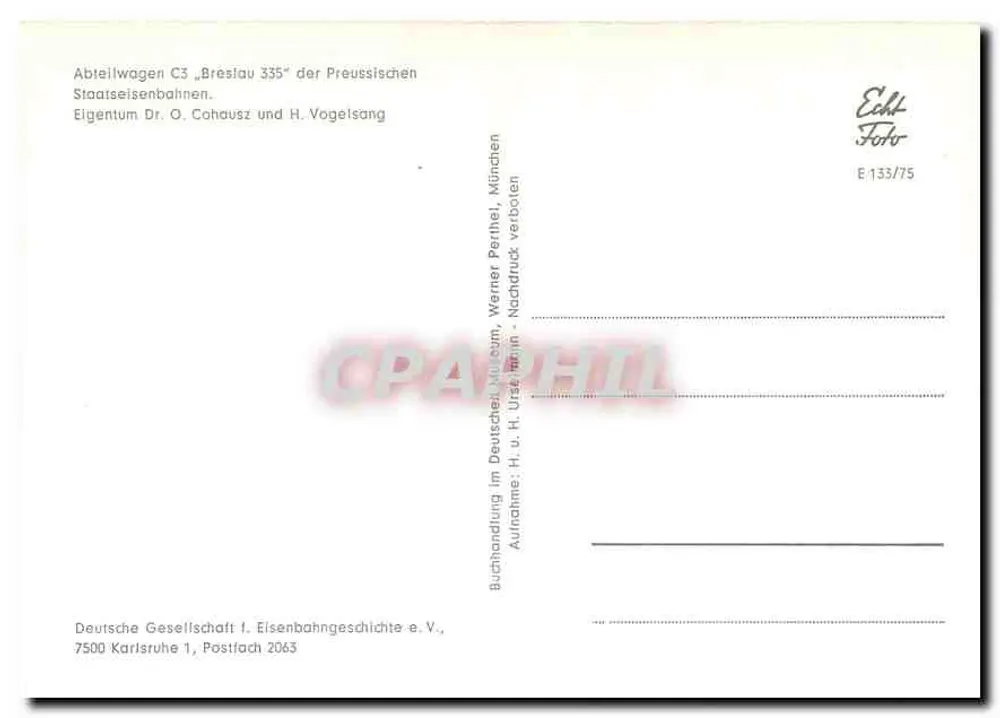 Wagen C3 Breslau 335 — Preußische Staatsbahnen — Deutsche Gesellschaft f. Eisenbahngeschichte - Verso