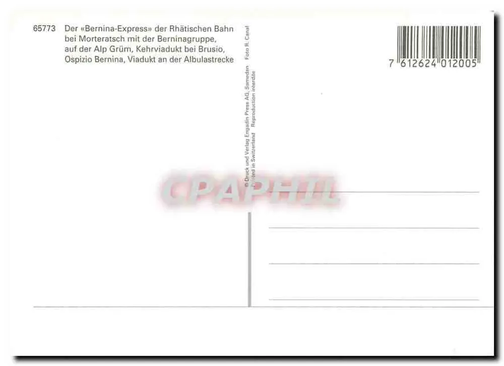 Expresso Bernina — Chur–St. Moritz–Poschiavo–Tirano — Editor: Erguadin Press AG, Samedan - Verso