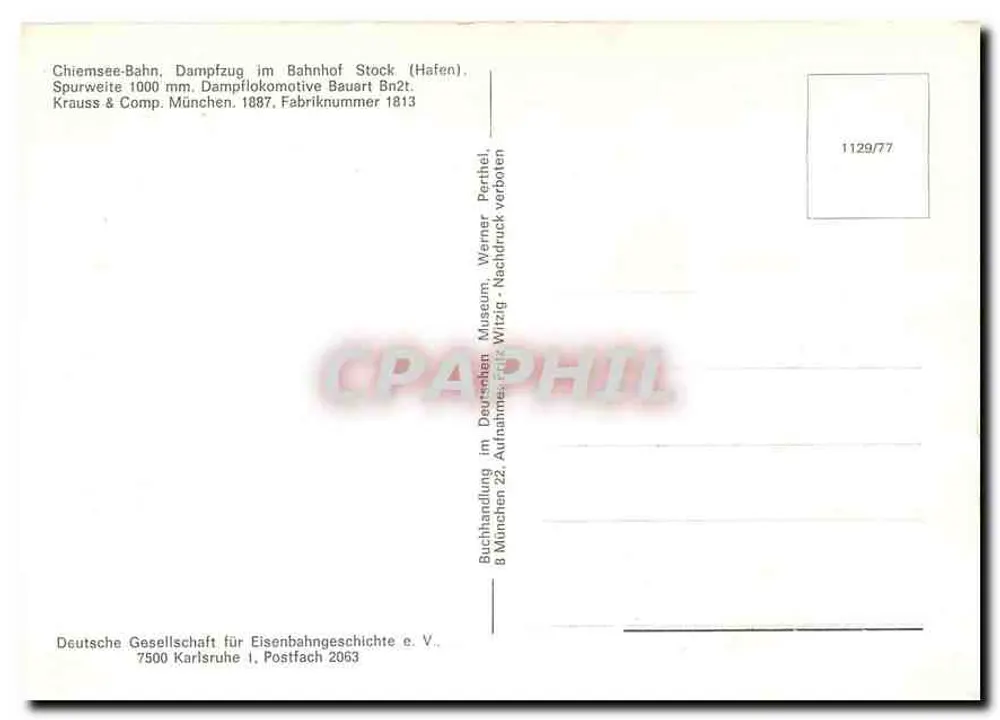 Chiemsee-Bahn — 증기 기차가 스톡 (항구) 역에 도착한 모습 — Deutsche Gesellschaft für Eisenbahngeschichte e.V. - 뒷면