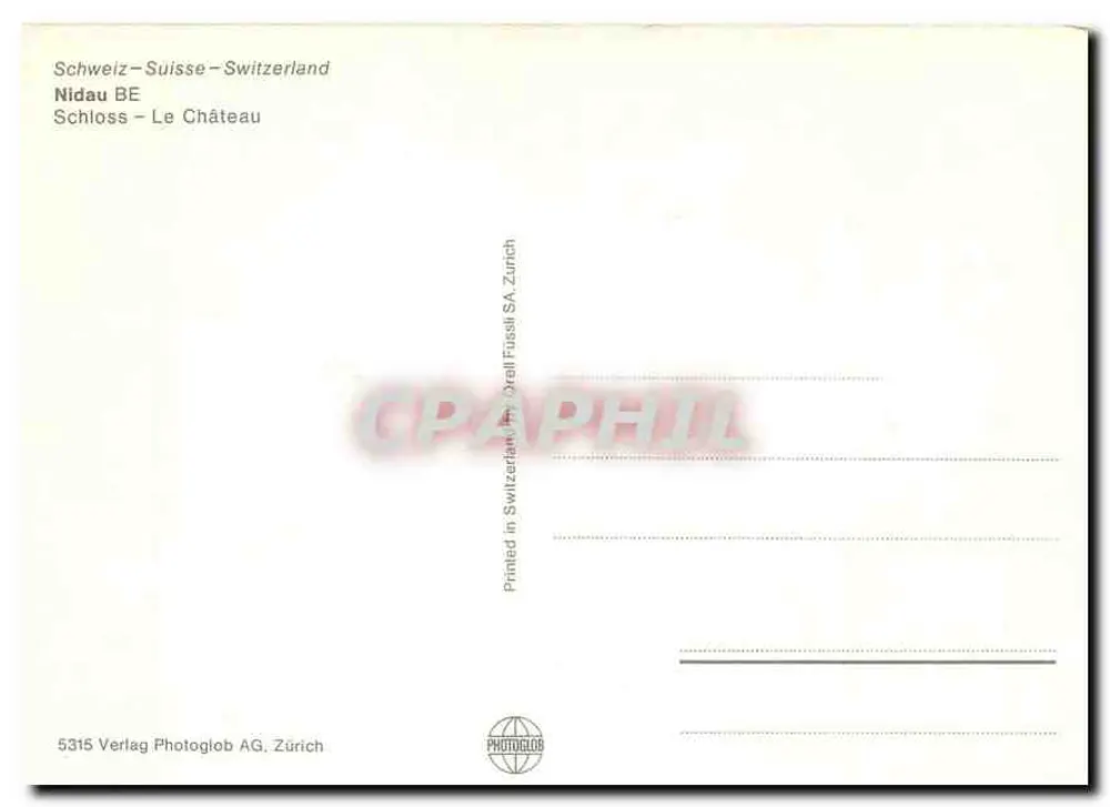 Nidau — Castelo — Verlag Photoglob AG, Zurique - Verso