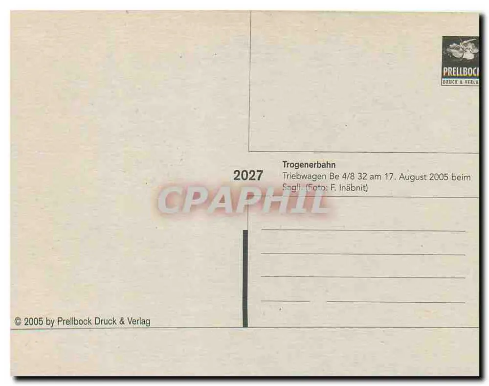 Trogenerbahn — Tramway de Soglio — editor Prellbock Druck & Verlag, n° 2027 - Verso