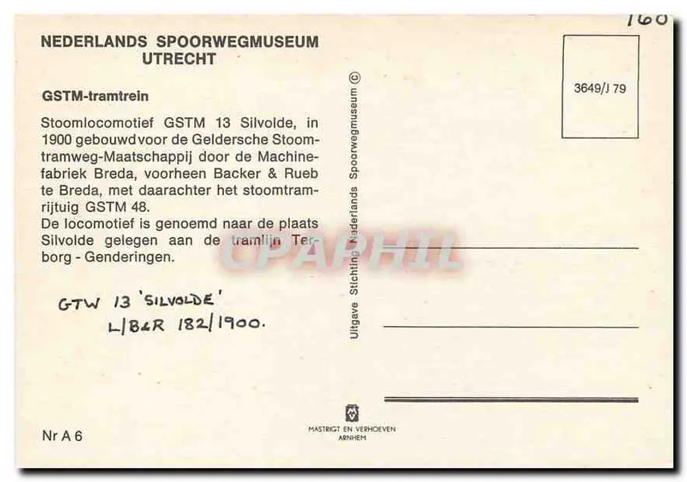 GSTM-tramtrein Silvolde — Nederlands Spoorwegmuseum, Utrecht — Nr A 6 - Verso