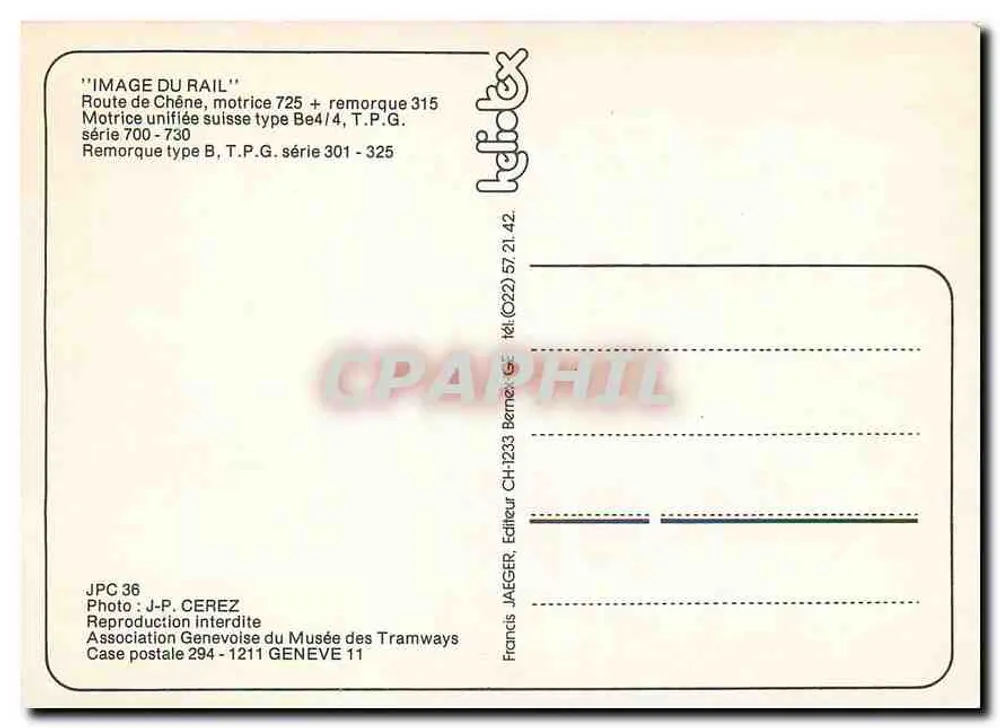 Tramway à Mollens-Lac — Motrice 725 et remorque 315 — Éditeur JAEGER, n° JPC 36 - Verso