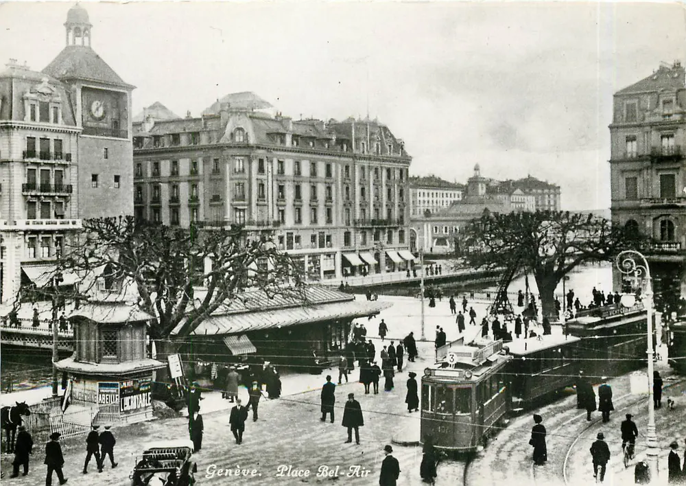 Genève. Place Bel-Air — vista urbana com trem — Éditions Jadis, n°50 - Frente