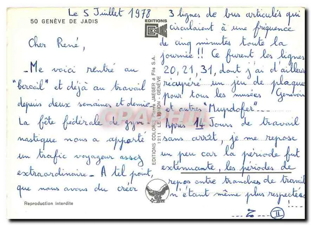 Genève. Place Bel-Air — vista urbana com trem — Éditions Jadis, n°50 - Verso