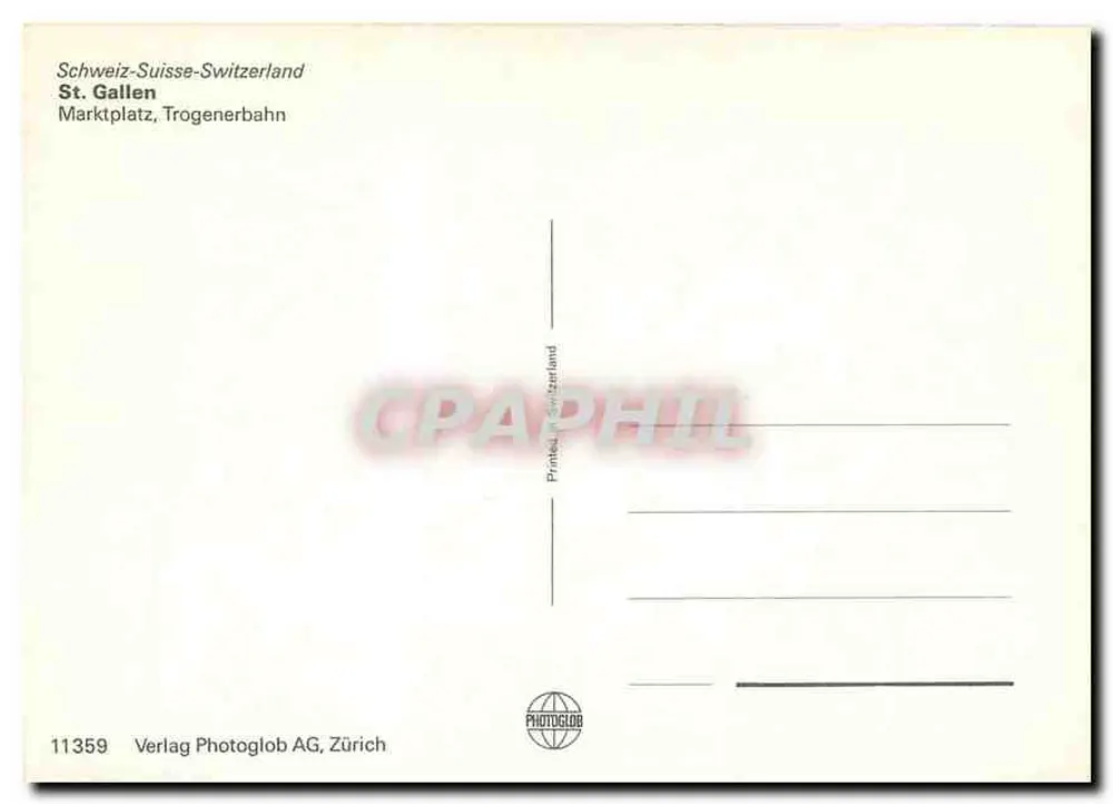 St. Gallen — Marktplatz, Trogenerbahn — Verlag Photoglob AG, Zürich, n° 11359 - Verso