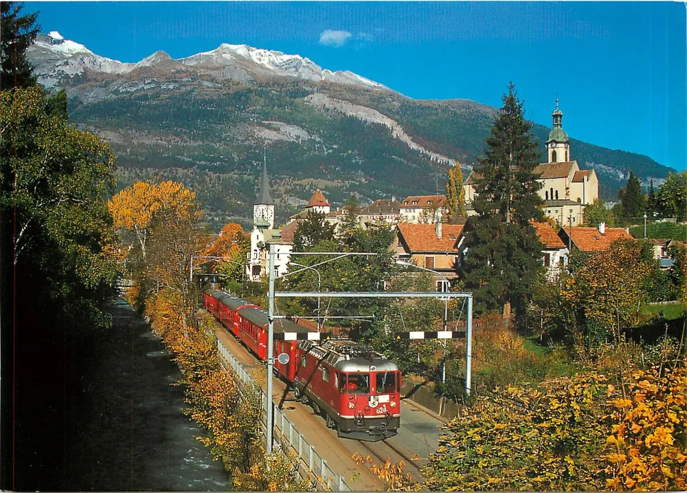 Chur-Sand — Rhätische Bahn mit der Kathedrale und der Martinskirche — Photoglob Zürich/Vevey - Vorderseite