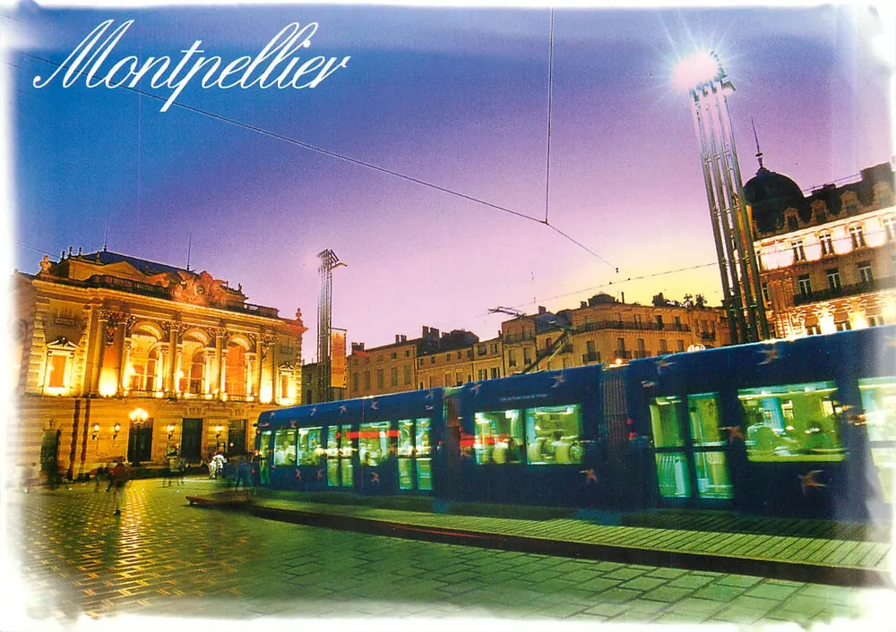 Montpellier — Place de la Comédie et tramway — Éditions de la Palette - Recto