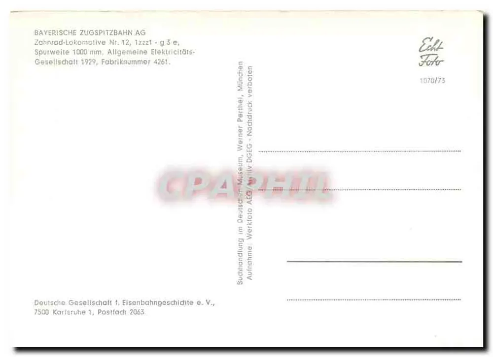 Zahnrad-Lokomotive Nr. 12 — Bayerische Zugspitzbahn — Deutsche Gesellschaft f. Eisenbahngeschichte e.V. - Verso